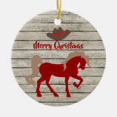 Persoonlijke Rode paarden en cowboy-Pet met kerstm Keramisch Ornament (Voorkant)