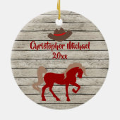Persoonlijke Rode paarden en cowboy-Pet met kerstm Keramisch Ornament (Achterkant)