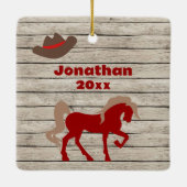 Persoonlijke Rode paarden en cowboy-Pet met kerstm Keramisch Ornament (Achterkant)