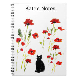 Persoonlijke rode papaver Cute Cat Notitieboek