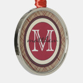 Persoonlijke Rode PLaid Monogram Metalen Ornament (Rechts)