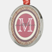 Persoonlijke Rode PLaid Monogram Metalen Ornament (Links)