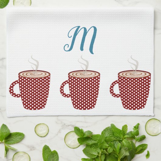 Persoonlijke Rode Polka Dot Coffee Kitchen-handdoe Theedoek (Gevouwen)