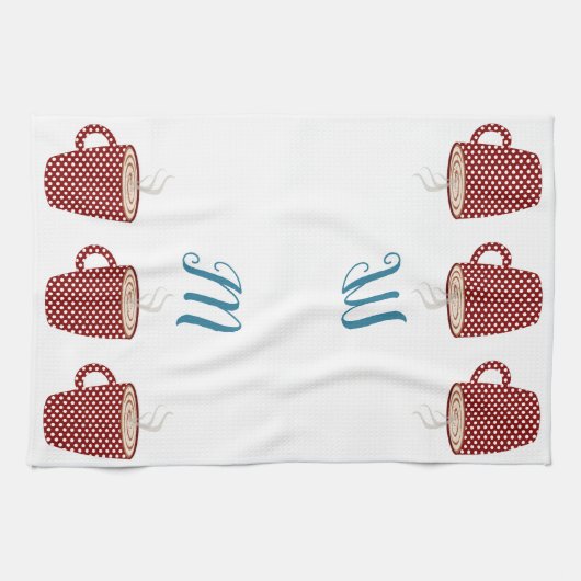 Persoonlijke Rode Polka Dot Coffee Kitchen-handdoe Theedoek (Horizontaal)