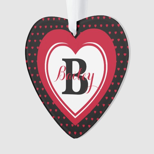 Persoonlijke Rode Polka Dot Hearts Keepomwille Ornament (voorkant)