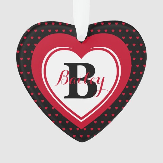 Persoonlijke Rode Polka Dot Hearts Keepomwille Ornament (voorkant)