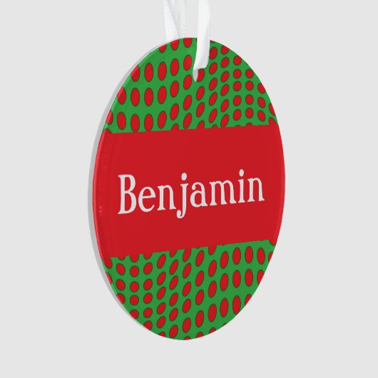 Persoonlijke Rode Polka Dot met naam Ornament (voorkant)