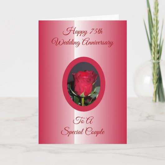 Persoonlijke rode roos 75ste huwelijksverjaardag kaart (Voorkant)