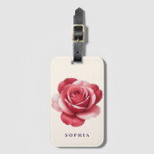 Persoonlijke Rode Roos Bagage Label Elegante Bloem (Voorkant (verticaal))