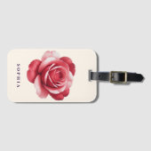 Persoonlijke Rode Roos Bagage Label Elegante Bloem (Voorkant (horizontaal))
