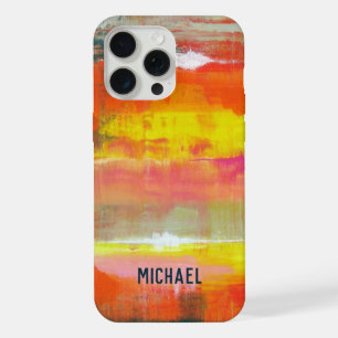 Persoonlijke Rode Roze Gele Abstracte Kunst iPhone 15 Pro Max Case