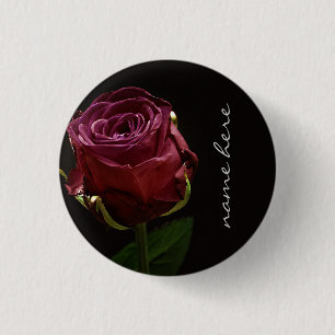 Persoonlijke rode rozen ronde button 3,2 cm