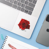 Persoonlijke rode rozen sticker (Laptop met iPhone)