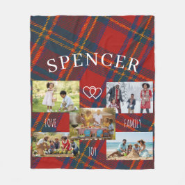 Persoonlijke Rode Schotse Plaid Familie Foto Fleece Deken