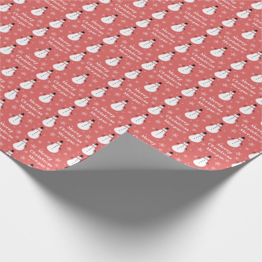 Persoonlijke Rode Snowman Snowflake Merry Kerstmis Cadeaupapier (Hoek)