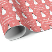 Persoonlijke Rode Snowman Snowflake Merry Kerstmis Cadeaupapier (Rol Hoek)