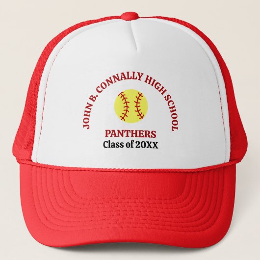 Persoonlijke Rode Softbalspeler Hoge School Trucker Pet (Voorkant)