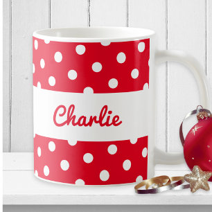 Persoonlijke Rode Stippen Custom Naam Cute Retro Koffiemok