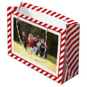 Persoonlijke rode strepen voor fijne kerst foto groot cadeauzakje (Achterkant Gekanteld)