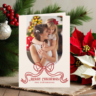 Persoonlijke Rode Strik Foto Prettig Kerstfeest Feestdagen Kaart