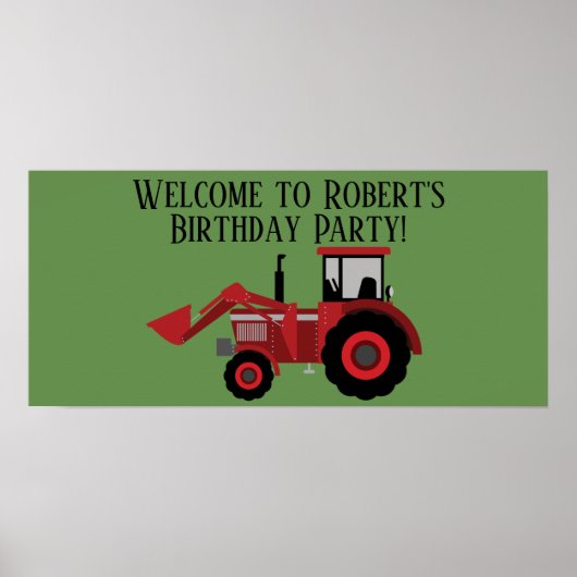 Persoonlijke Rode Tractor Groene Verjaardagsfeestj Poster (Voorkant)