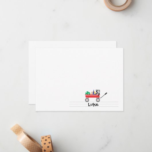 Persoonlijke Rode Wagon-flatkaart Notitiekaartje (Voorkant / Achterkant in situ)