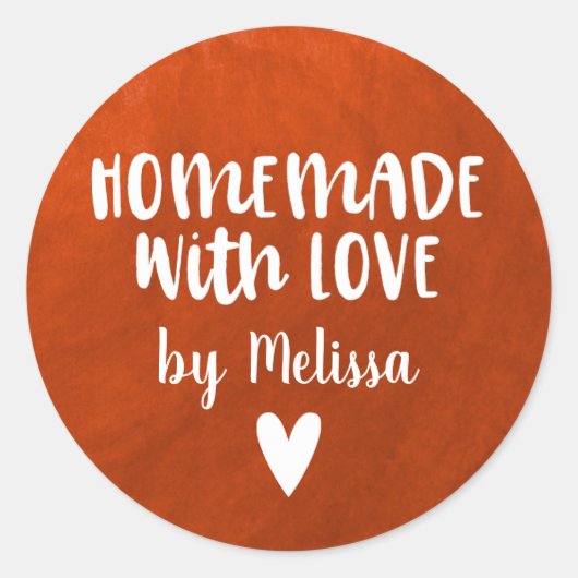 Persoonlijke Rode Waterverf Homemade met liefde Ronde Sticker (Voorkant)