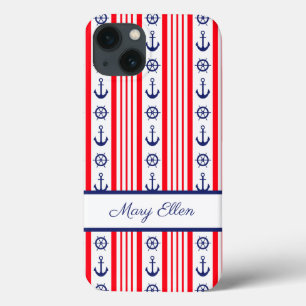 Persoonlijke Rode Witte Blauwe Nautilsche Ankers Case-Mate iPhone Case