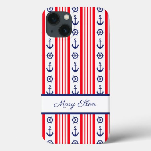 Persoonlijke Rode Witte Blauwe Nautilsche Ankers Case-Mate iPhone Case (Achterkant)