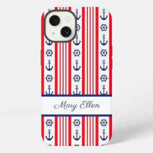 Persoonlijke Rode Witte Blauwe Nautilsche Ankers iPhone 13 Hoesje