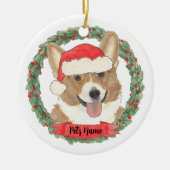 Persoonlijke Rode & Witte Corgi Kerstmis Keramisch Ornament (Voorkant)