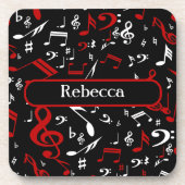 Persoonlijke Rode Witte en Zwarte Muzieknoten Bier Onderzetter (Voorkant)