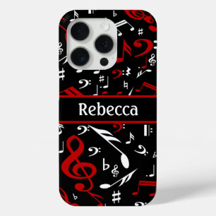 Persoonlijke Rode Witte en Zwarte Muzieknoten iPhone 15 Pro Case