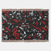 Persoonlijke Rode Witte en Zwarte Muzieknoten Deken (Voorkant)