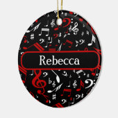 Persoonlijke Rode Witte en Zwarte Muzieknoten Keramisch Ornament (Links)