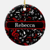 Persoonlijke Rode Witte en Zwarte Muzieknoten Keramisch Ornament (Achterkant)