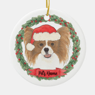 Persoonlijke Rode & Witte Papillon Kerst Keramisch Ornament