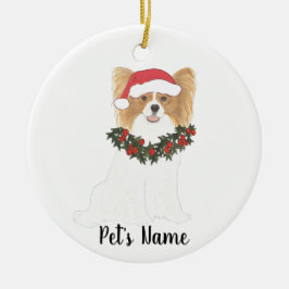 Persoonlijke Rode & Witte Papillon Kerstmis Keramisch Ornament