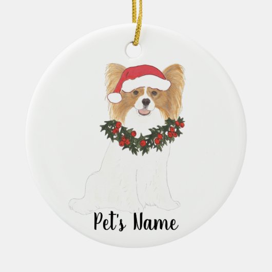 Persoonlijke Rode & Witte Papillon Kerstmis Keramisch Ornament (Voorkant)