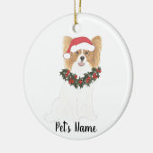 Persoonlijke Rode & Witte Papillon Kerstmis Keramisch Ornament (Links)