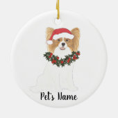 Persoonlijke Rode & Witte Papillon Kerstmis Keramisch Ornament (Achterkant)