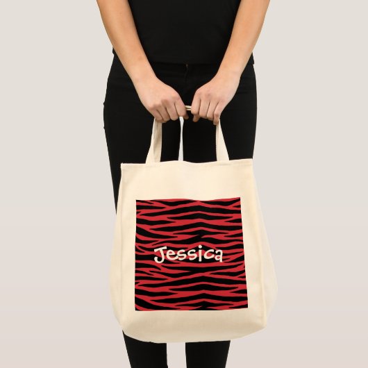 Persoonlijke Rode Zebra Wilde Dier Strepen Boodsch Tote Bag (Voorkant (product))