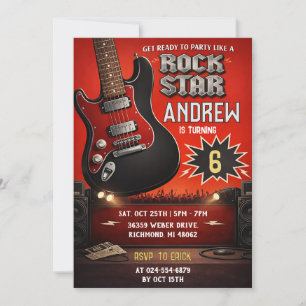 Persoonlijke Rode Zwarte Rock and Roll Verjaardag Kaart