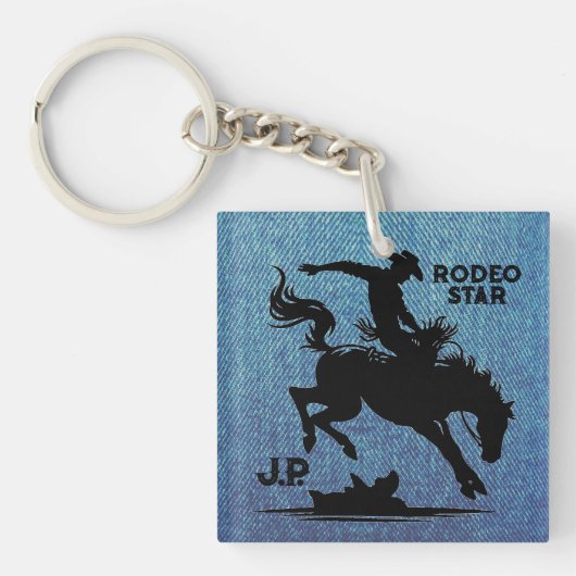 Persoonlijke Rodeo Ster Denim Sleutelhanger (voorkant)