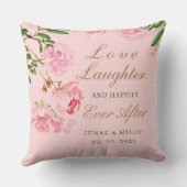 Persoonlijke Romantische Roze Pioen Rozen Bruiloft Kussen (Achterkant)