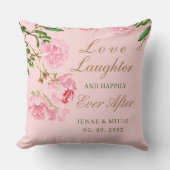 Persoonlijke Romantische Roze Pioen Rozen Bruiloft Kussen (Voorkant)