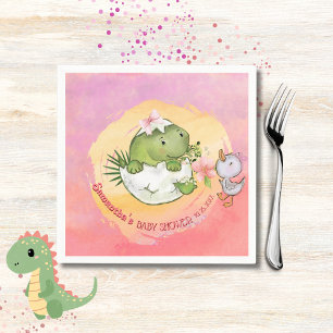 Persoonlijke Ronde Dino & Eendje Baby Shower  Servet