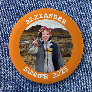 Persoonlijke Ronde Familie Foto Helder Oranje Button 5,7 Cm