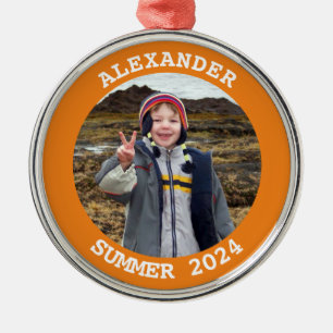 Persoonlijke Ronde Familie Foto Helder Oranje Metalen Ornament