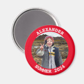 Persoonlijke ronde familie foto helder rood magneet (Voorkant / Achterkant)